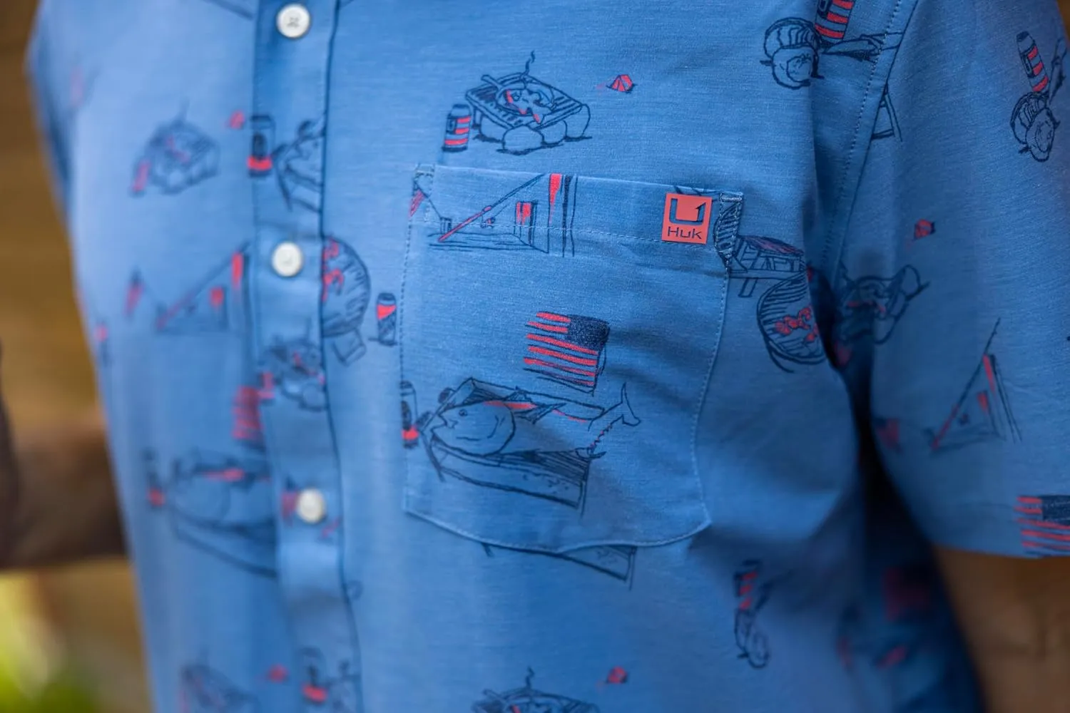 HUK Men's Kona Pattern Short Sleeve Fishing Button Down Shirt