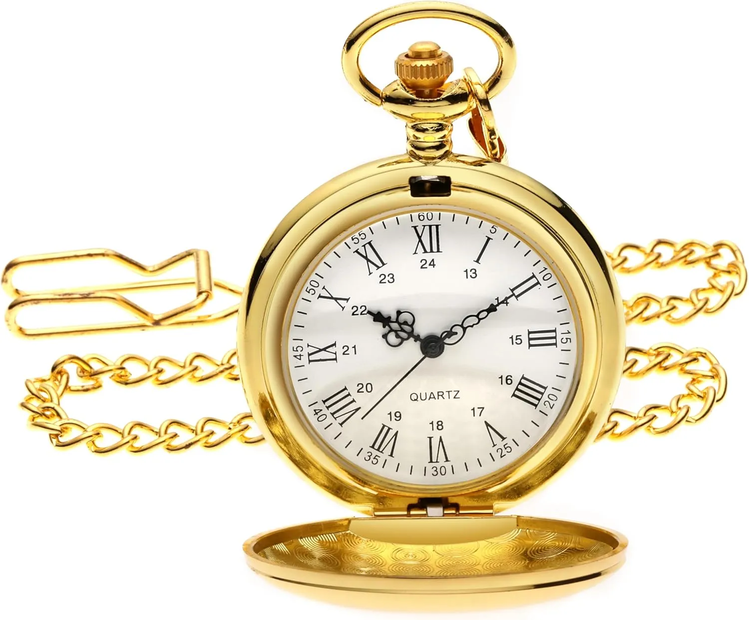 I-MART Smooth Vintage Pocket Watch with Chain, Classic Alloy Pocket Watches for Men Women, 1920s Style Quartz Pocketwatch, 1.78" Diameter