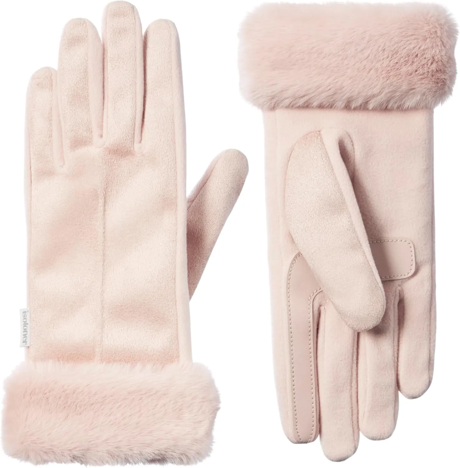 isotoner Womens Mya Microsuede Glove With Faux Fur Cuff Detail, Touchscreen Compatible and Water Repellent