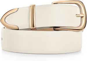 JASGOOD Women Leather Belt with Gold Buckle Ladies Fashion Faux Leather Waist Belt for Jeans Pants