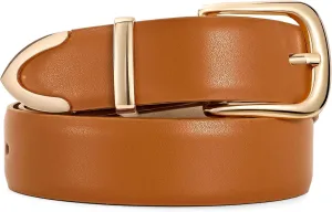 JASGOOD Women Leather Belt with Gold Buckle Ladies Fashion Faux Leather Waist Belt for Jeans Pants