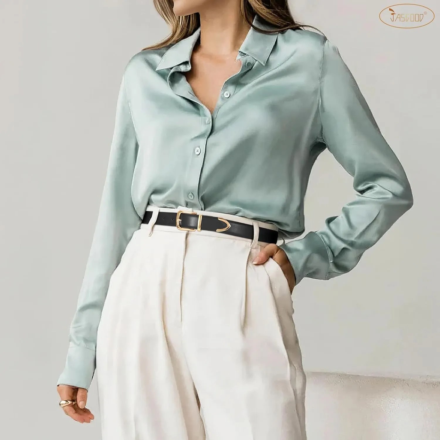 JASGOOD Women Leather Belt with Gold Buckle Ladies Fashion Faux Leather Waist Belt for Jeans Pants