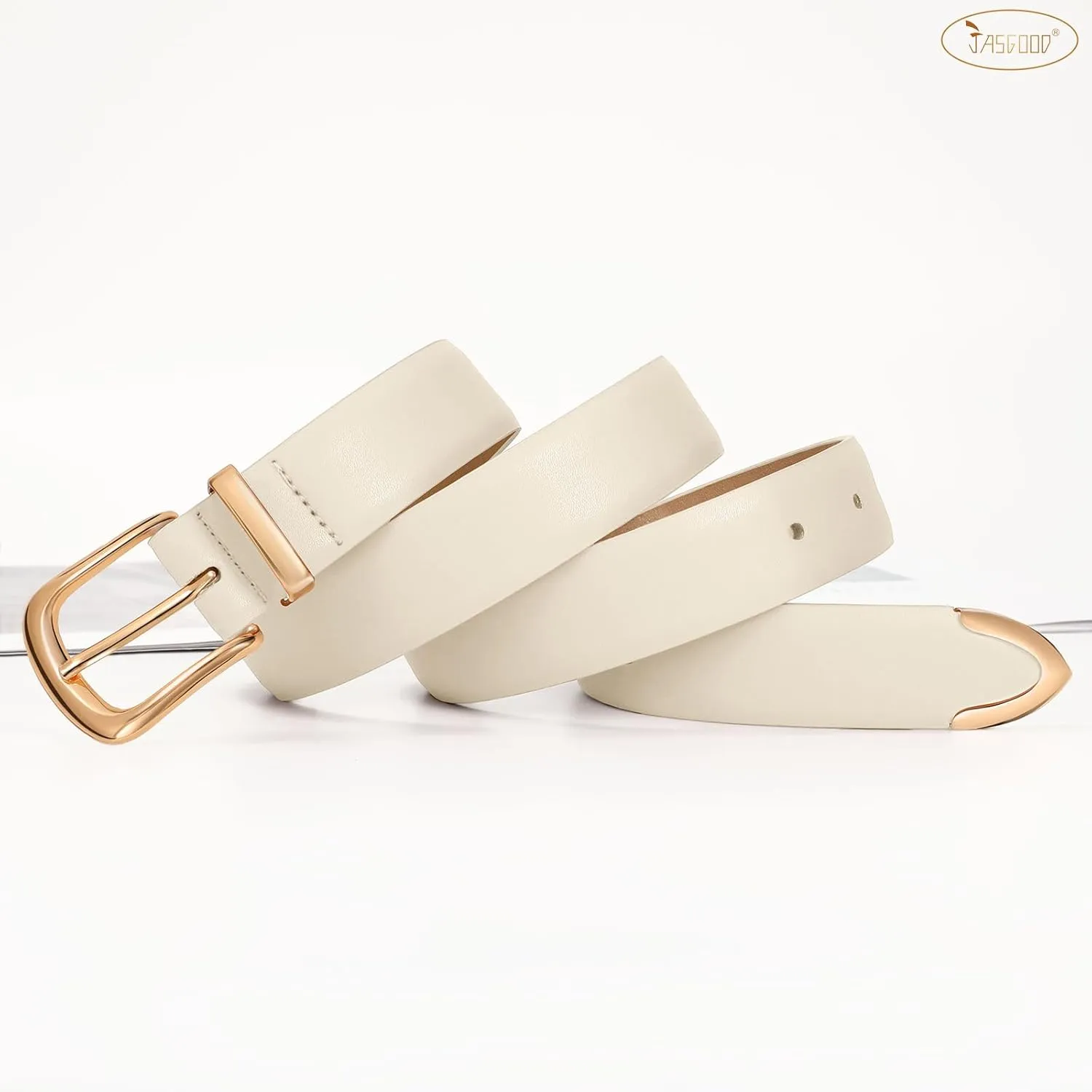 JASGOOD Women Leather Belt with Gold Buckle Ladies Fashion Faux Leather Waist Belt for Jeans Pants
