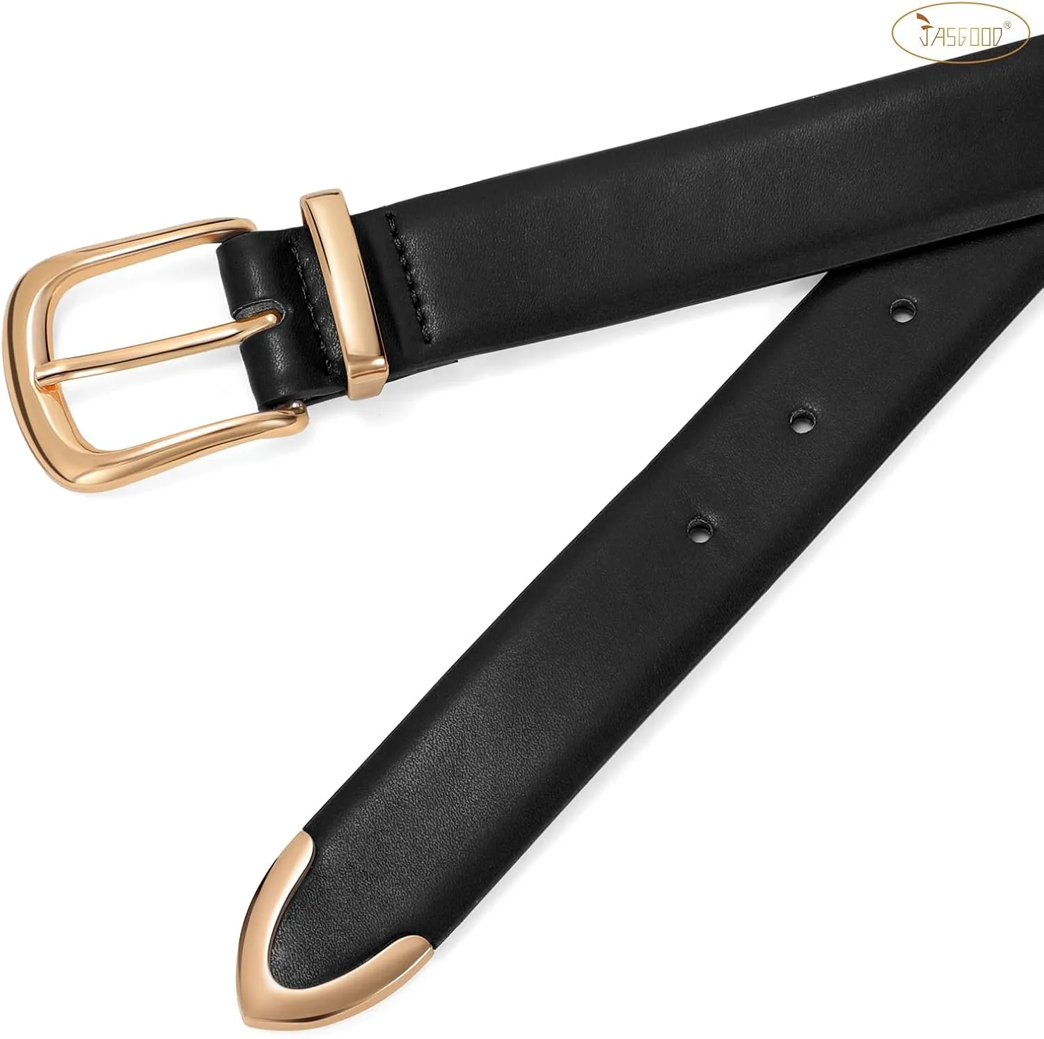 JASGOOD Women Leather Belt with Gold Buckle Ladies Fashion Faux Leather Waist Belt for Jeans Pants