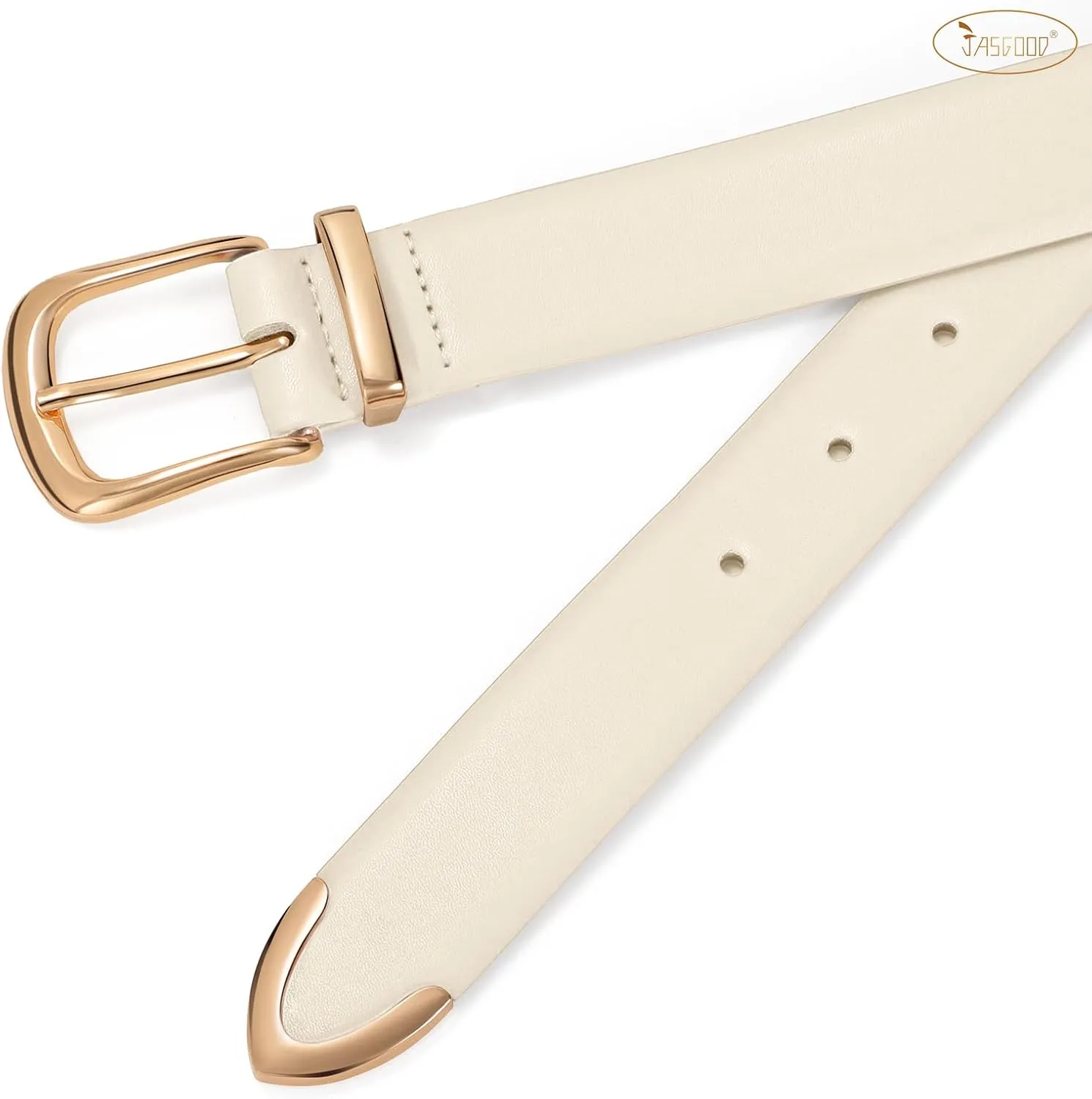 JASGOOD Women Leather Belt with Gold Buckle Ladies Fashion Faux Leather Waist Belt for Jeans Pants