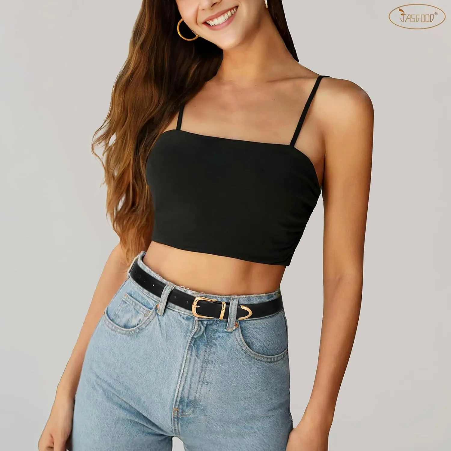 JASGOOD Women Leather Belt with Gold Buckle Ladies Fashion Faux Leather Waist Belt for Jeans Pants