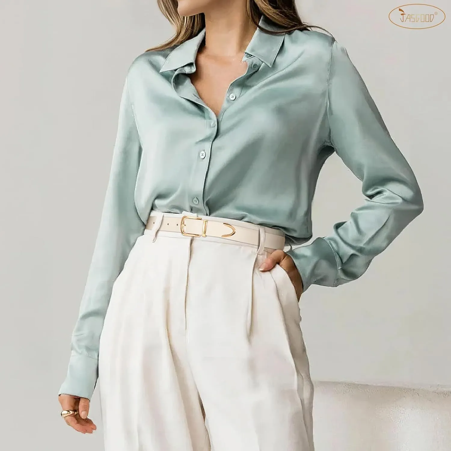 JASGOOD Women Leather Belt with Gold Buckle Ladies Fashion Faux Leather Waist Belt for Jeans Pants