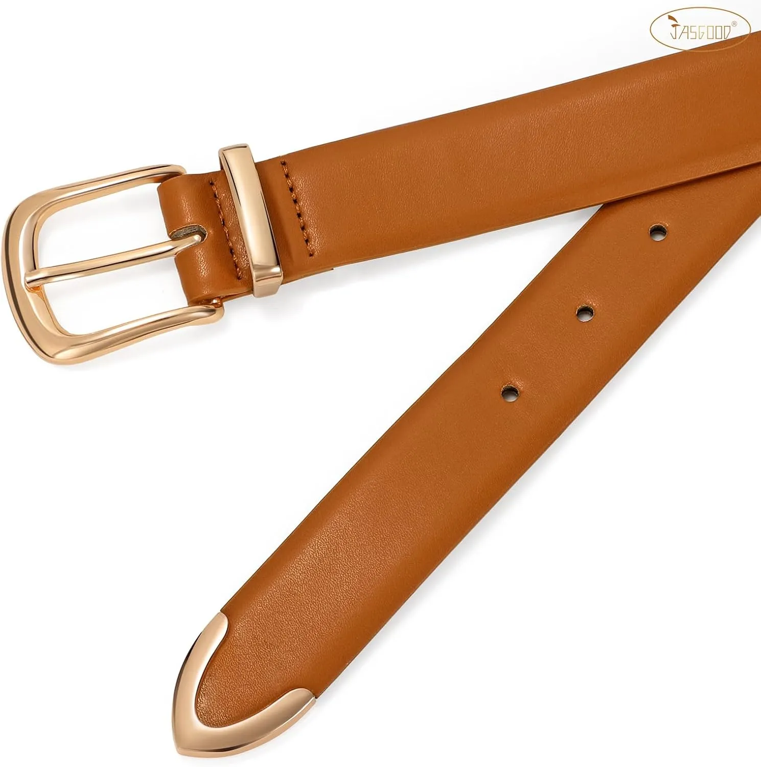 JASGOOD Women Leather Belt with Gold Buckle Ladies Fashion Faux Leather Waist Belt for Jeans Pants