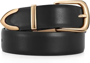 JASGOOD Women Leather Belt with Gold Buckle Ladies Fashion Faux Leather Waist Belt for Jeans Pants
