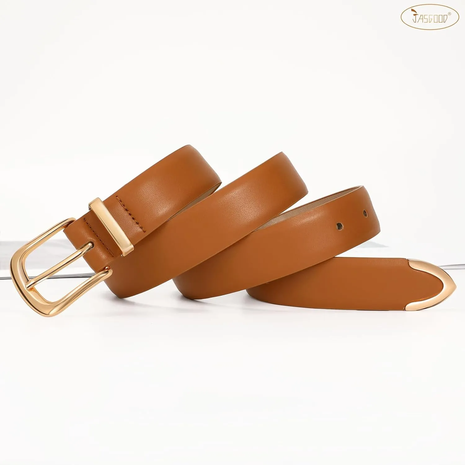 JASGOOD Women Leather Belt with Gold Buckle Ladies Fashion Faux Leather Waist Belt for Jeans Pants