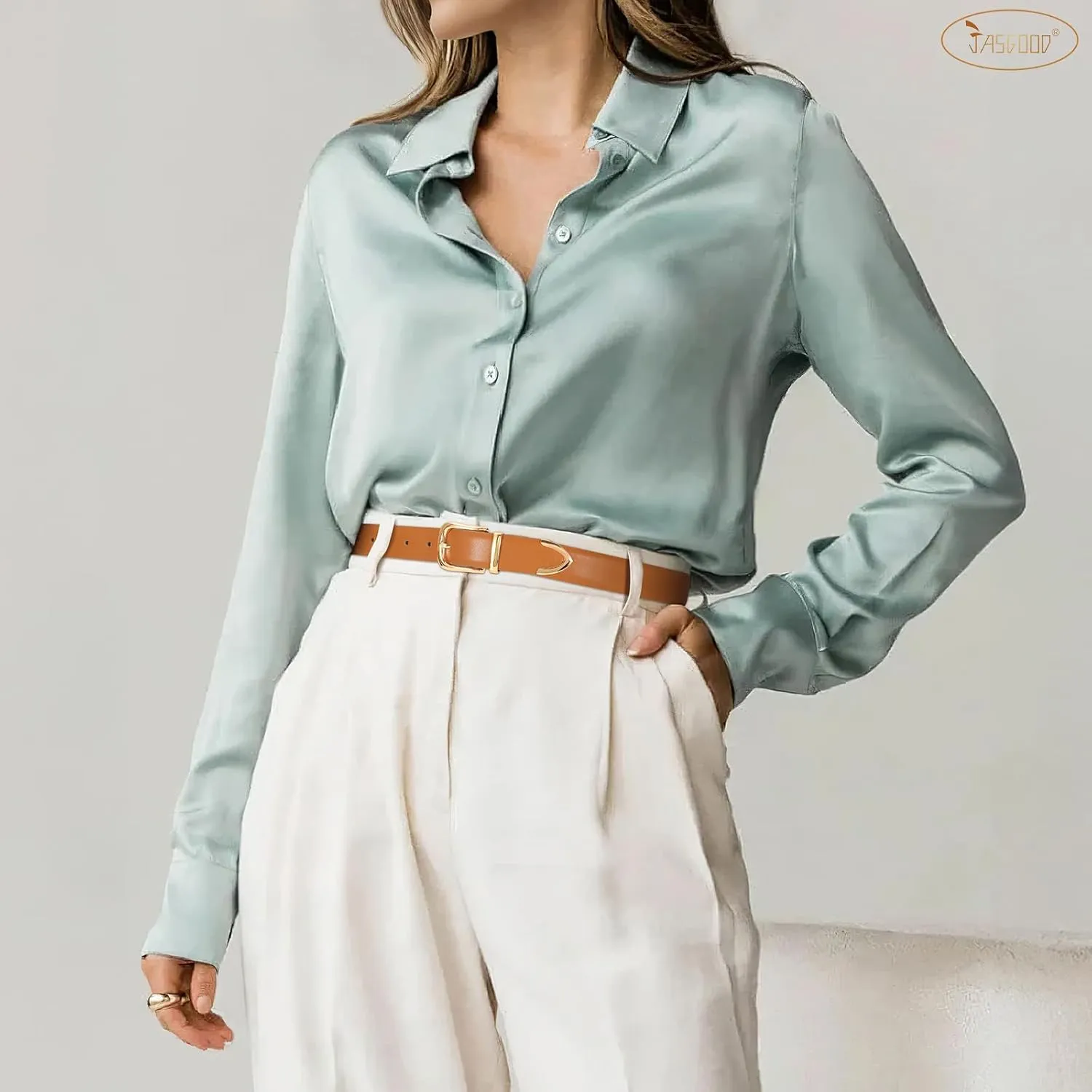 JASGOOD Women Leather Belt with Gold Buckle Ladies Fashion Faux Leather Waist Belt for Jeans Pants