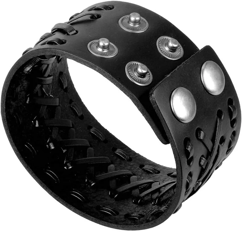 Jeilwiy Punk Leather Wristbands for Men Bracelets Handmade Wide Cuff Bangle Braided Jewelry Black Brown Adjustable - Punk Father's Gifts