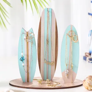 Jewelry Organizer Stand,Preppy Beach Room Decor for Teen Girls,Coastal Room Decor,Surfboard Jewelry Holder,Wooden Hawaii Surfer Gift(Blue)