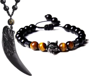JILIYUPA 2Pcs Norse Viking Pendant Necklace Bracelet Set for Men/Women, Classic Necklace Stainless Steel Black Viking Necklace for Men Rune Amulet Jewelry Viking Gift for Men