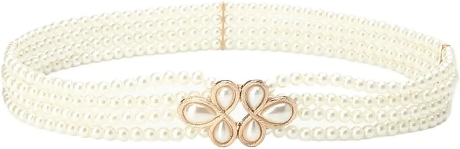 JSEIAJB Versatile Pearl Waist Chain With Diamond Square Button Dress Decorative Belt For Women Waist Belt