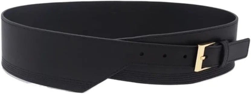 JSEIAJB Waist Women's Wide Leather Belt With Striped Embossed Decorative Dress Belt