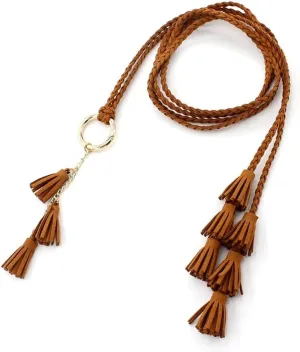 JSEIAJB Women's Decorative Knotted Dress Woven Waistband Versatile Waist Cinching Three Tassels Circular Waist Rope