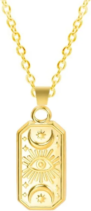 Jude Jewelers Stainless Steel Plated Style Moon Star Eye Style Pendant Biker Necklace