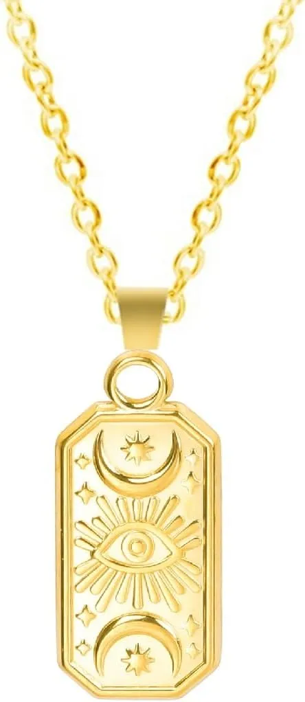 Jude Jewelers Stainless Steel Plated Style Moon Star Eye Style Pendant Biker Necklace