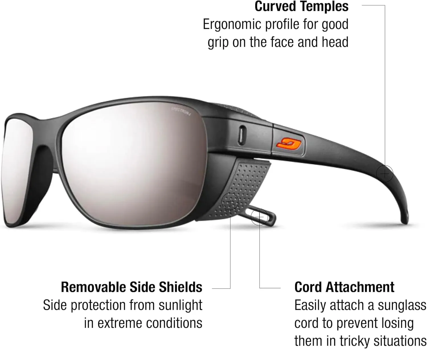 Julbo Camino Glacier Sunglasses for Men & Women w/Removable Side Shields for Hiking, Skiing, Trekking - 100% UV Protection
