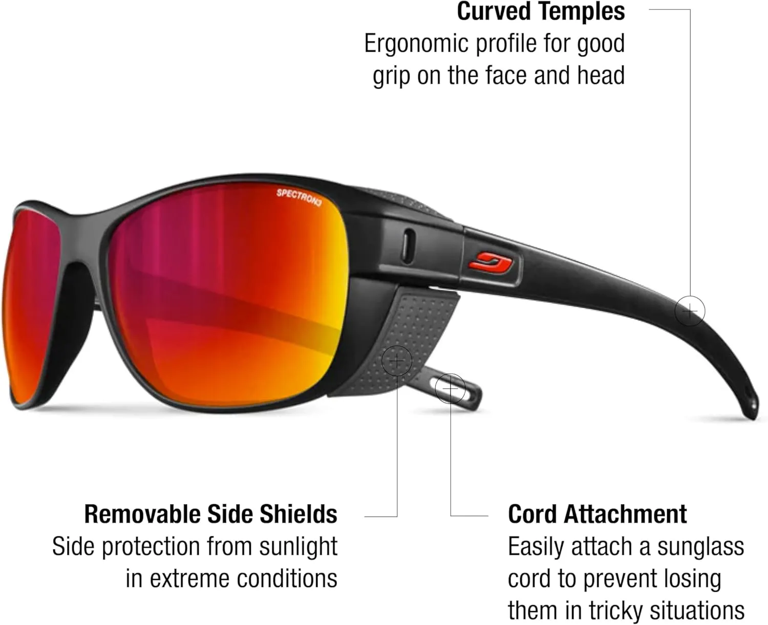 Julbo Camino Glacier Sunglasses for Men & Women w/Removable Side Shields for Hiking, Skiing, Trekking - 100% UV Protection