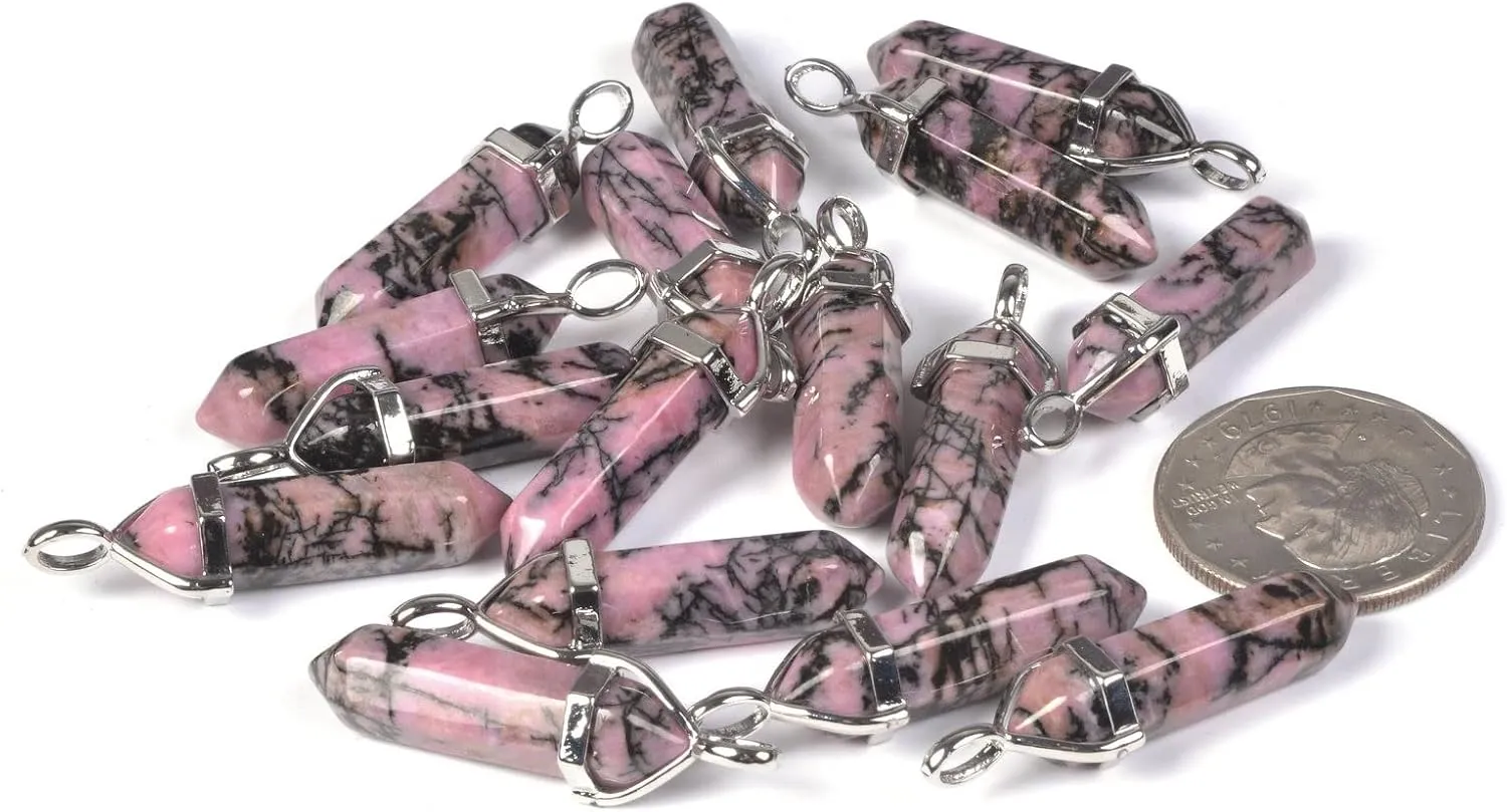 Justinstones Natural Gemstone Hexagonal Pointed Reiki Chakra Pendant Genuine Leather Necklace 18"