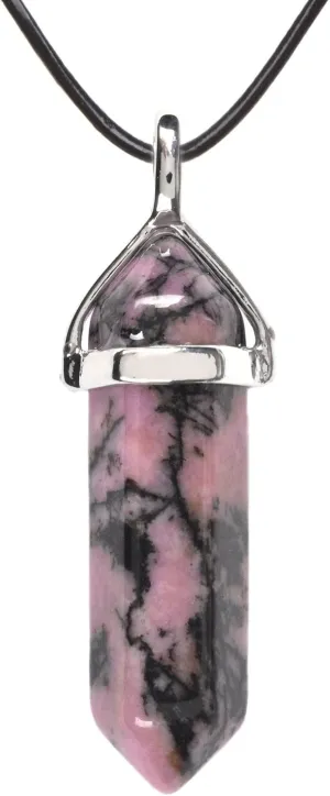 Justinstones Natural Gemstone Hexagonal Pointed Reiki Chakra Pendant Genuine Leather Necklace 18"