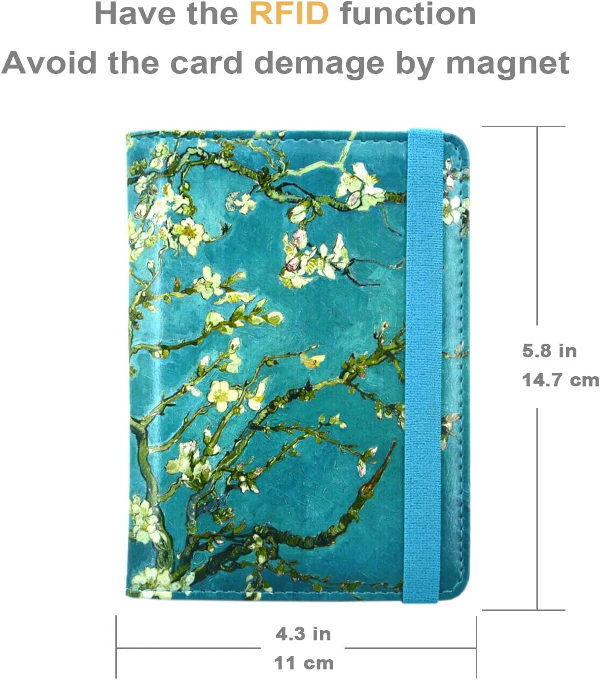 kandouren RFID Blocking Passport Holder Cover Case,Green Van gogh Flower travel luggage passport wallet made with PU Leather for Men & Women