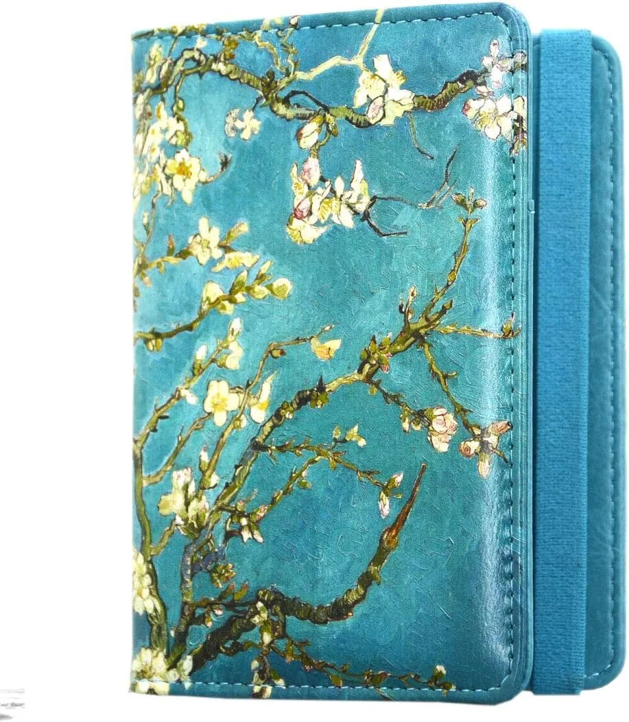 kandouren RFID Blocking Passport Holder Cover Case,Green Van gogh Flower travel luggage passport wallet made with PU Leather for Men & Women