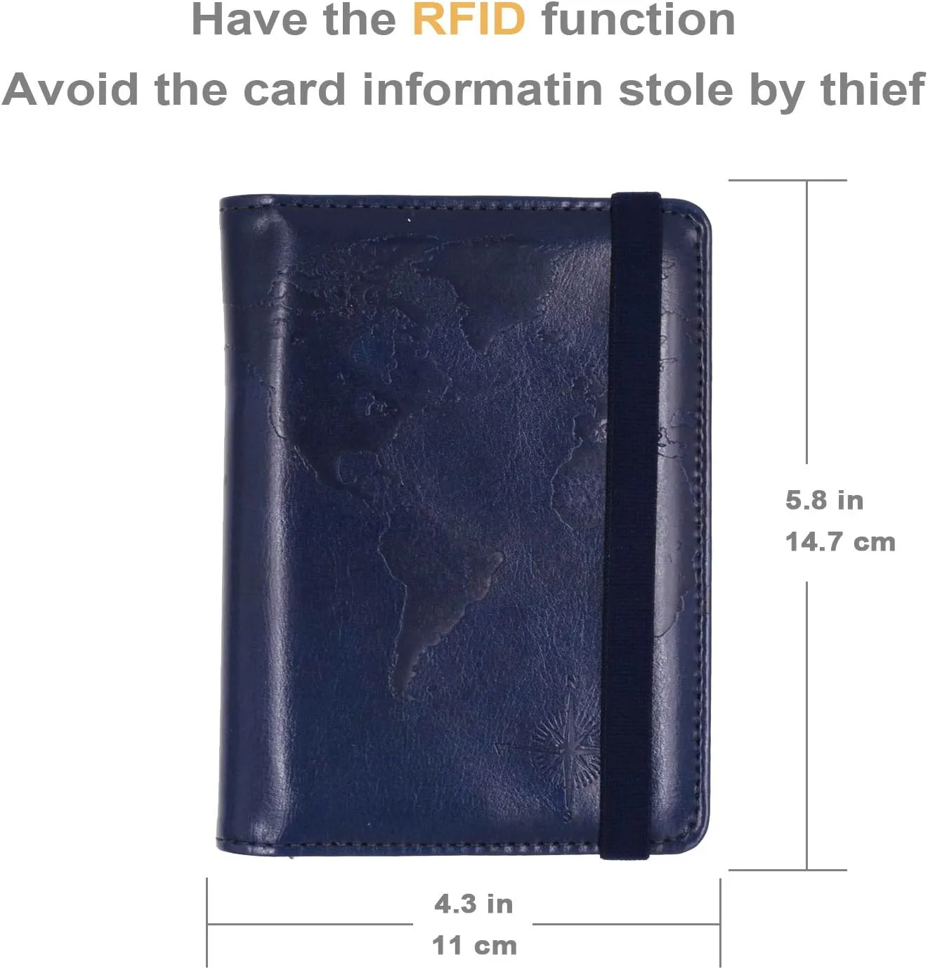 kandouren RFID Blocking Passport Holder Cover Case,Travel Luggage Passport Wallet Made with Blue Map Crazy Horse PU Leather for Men & Women