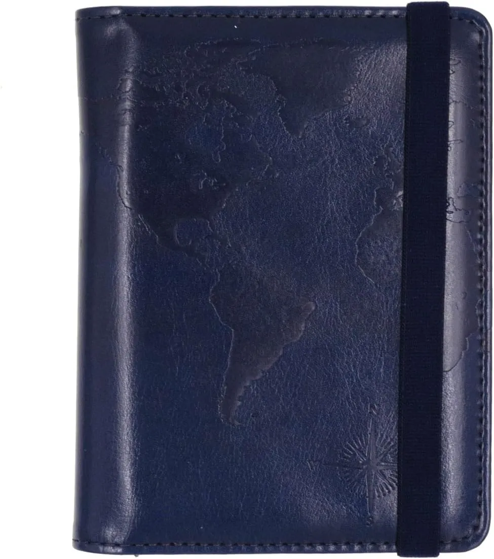 kandouren RFID Blocking Passport Holder Cover Case,Travel Luggage Passport Wallet Made with Blue Map Crazy Horse PU Leather for Men & Women
