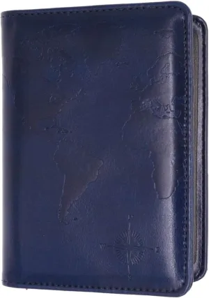 kandouren RFID Blocking Passport Holder Cover Case,Travel Luggage Passport Wallet Made with Blue Map Crazy Horse PU Leather for Men & Women