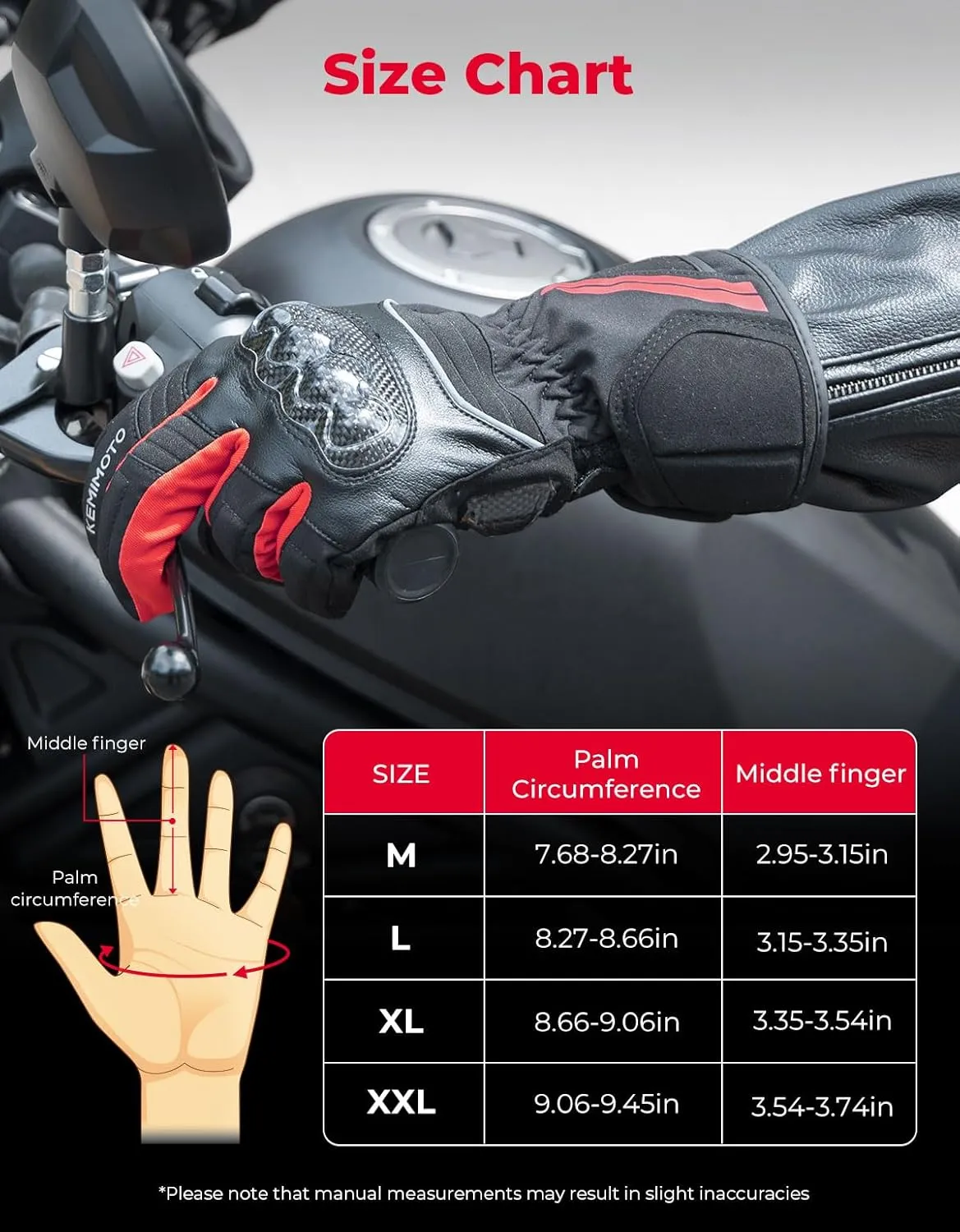 KEMIMOTO Motorcycle Gloves for Men Women Rainproof Riding Gloves with Touchscreen Waterproof Warm Anti-Slip Motorcycle Gloves for ATV Snowmobile Skiing Riding