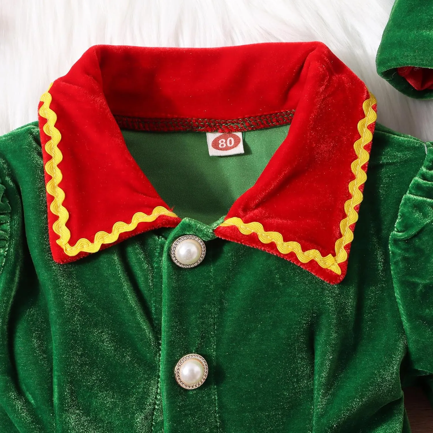 Kids Toddler Baby Girls Christmas Elf Costume Santa Clothes Velvet Princess Dress Hat Socks Holiday Dress Up Costume
