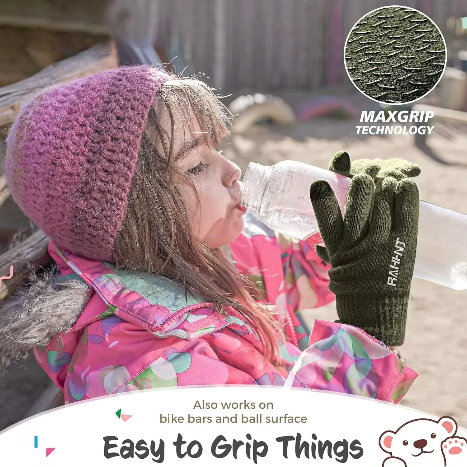 Kids Winter Gloves for Boys Girls Children Toddler Thermal Wool Knit Gloves with Insulated Fleece Lining Keep Hand Warm Gift