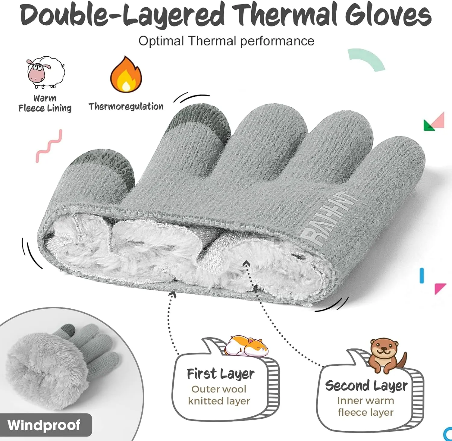 Kids Winter Gloves for Boys Girls Children Toddler Thermal Wool Knit Gloves with Insulated Fleece Lining Keep Hand Warm Gift