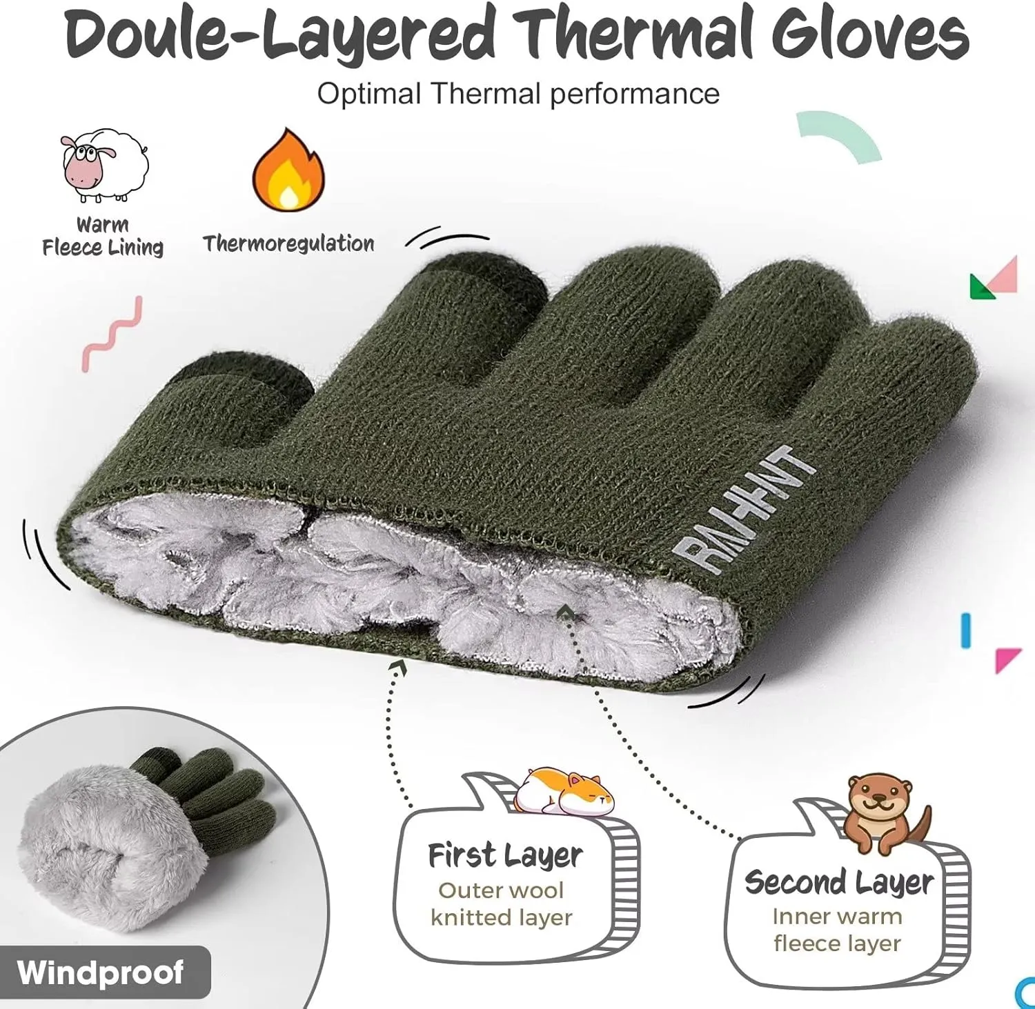 Kids Winter Gloves for Boys Girls Children Toddler Thermal Wool Knit Gloves with Insulated Fleece Lining Keep Hand Warm Gift