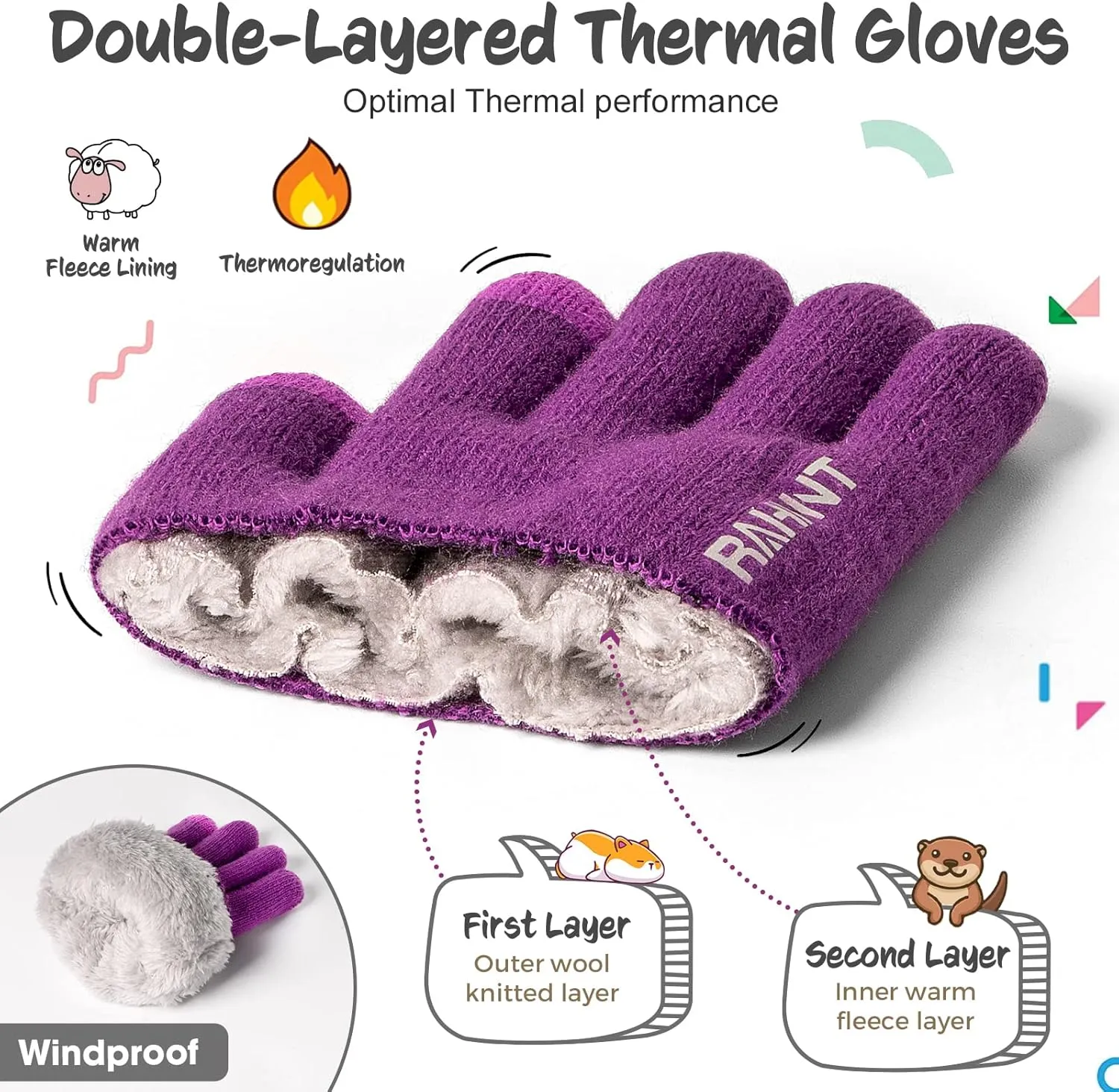 Kids Winter Gloves for Boys Girls Children Toddler Thermal Wool Knit Gloves with Insulated Fleece Lining Keep Hand Warm Gift
