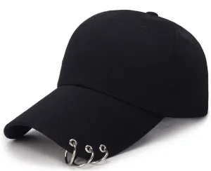Kpop Hat Ring Baseball-Cap - Suga-Snapback Baseball Cap with Iron Rings (Black) (Medium, Black)