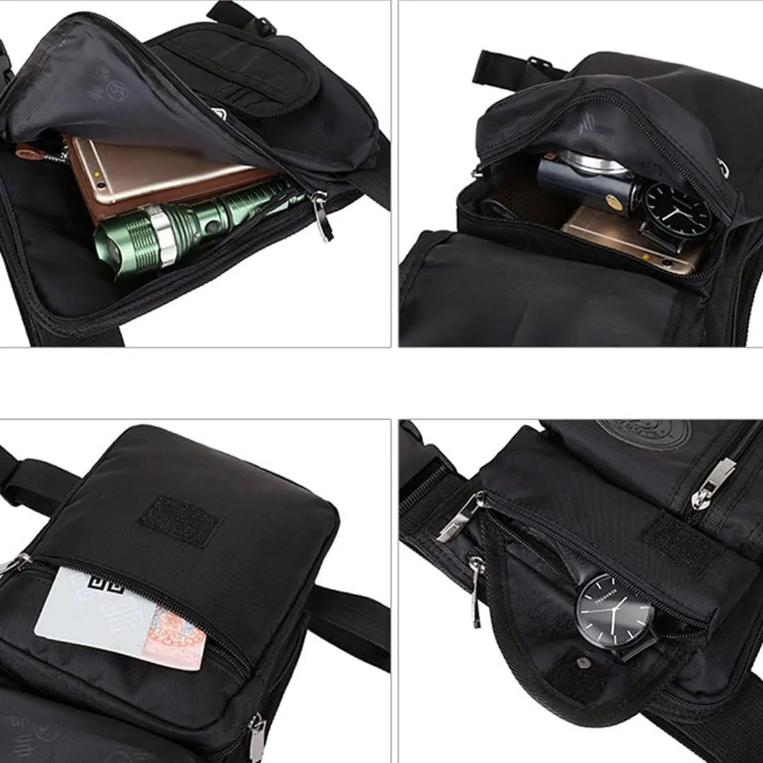 KPYWZER Nylon Thigh Drop Leg Bag for Men Women Fanny Pack Waist Bags Mens Travel Outdoors Crossbody Shoulder Pouch Black