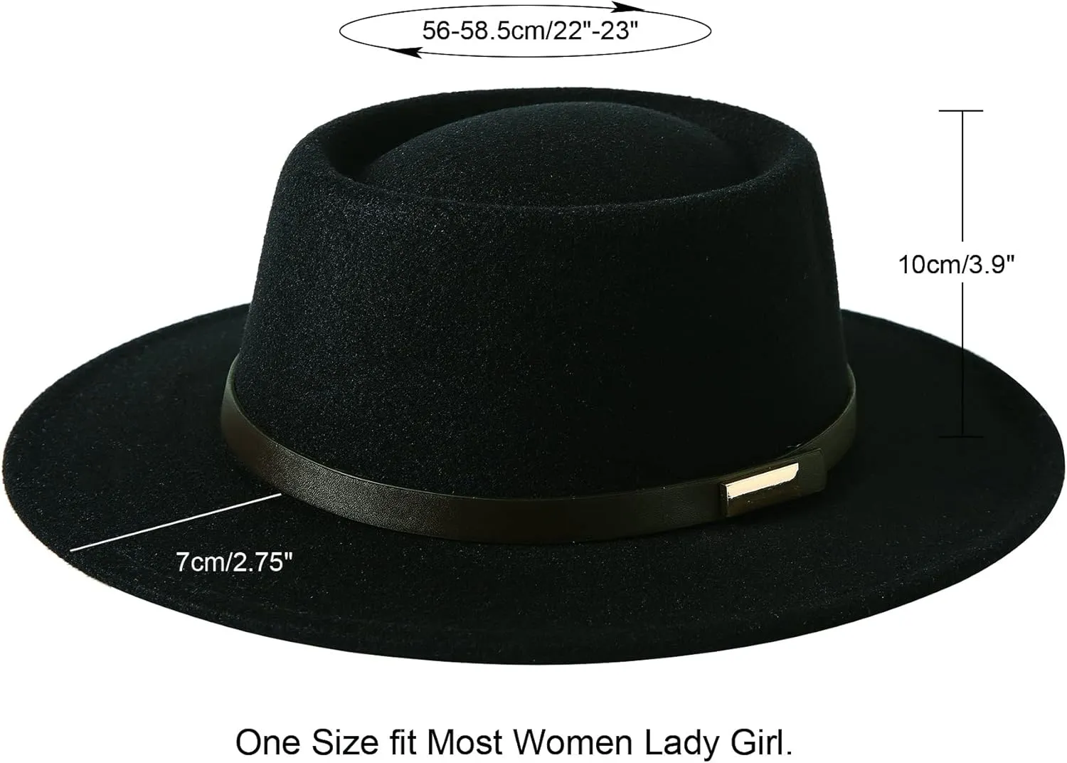 Lanzom Women Vintage Wide Brim Warm Wool Fedora Hat Belt Panama Hat Felt Jazz Hat