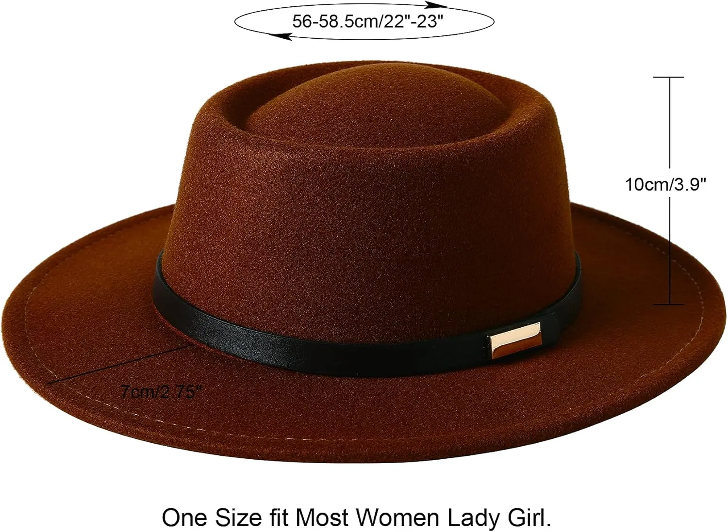 Lanzom Women Vintage Wide Brim Warm Wool Fedora Hat Belt Panama Hat Felt Jazz Hat