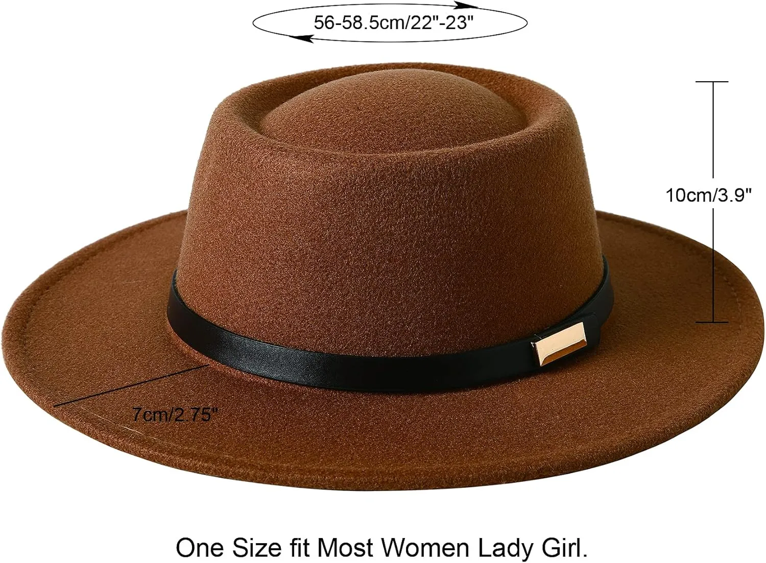 Lanzom Women Vintage Wide Brim Warm Wool Fedora Hat Belt Panama Hat Felt Jazz Hat