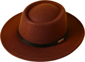 Lanzom Women Vintage Wide Brim Warm Wool Fedora Hat Belt Panama Hat Felt Jazz Hat