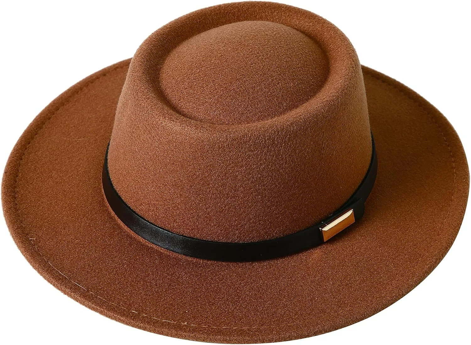 Lanzom Women Vintage Wide Brim Warm Wool Fedora Hat Belt Panama Hat Felt Jazz Hat