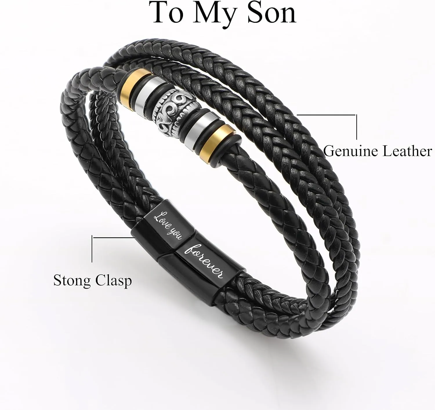 Leather Bracelet for Men Multi-Layer Braided Leather Bracelet with Clasp Black Inspirational Bangle Bracelet Wristband Christmas Birthday Valentine's Day Gifts for Boyfriend Husband Dad Brother Son Grandson