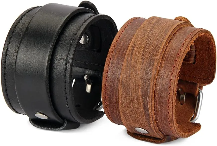 Leather Bracelet for Men Wrist Cuffs Leather Arm Bands Punk Leather Wristband Black Leather Cuff Bracelet for Women
