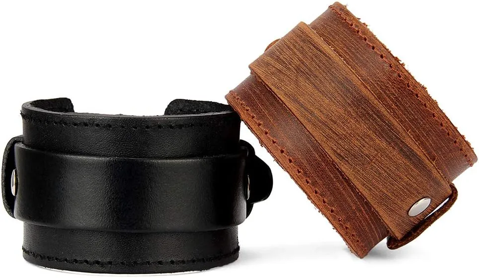 Leather Bracelet for Men Wrist Cuffs Leather Arm Bands Punk Leather Wristband Black Leather Cuff Bracelet for Women