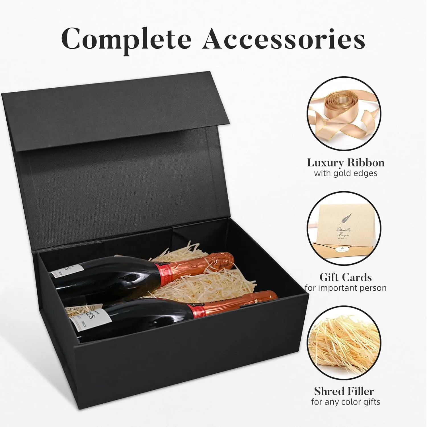 LIFELUM Gift Box 13.5''x10''x4'' Large Black Groomsmen Gifts Boxes with Magnetic Lids Birthday Luxury Gift Box for Men Groomsman Proposal Gifts Contains Card, Ribbon, Filler