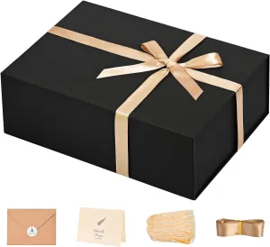 LIFELUM Gift Box 13.5''x10''x4'' Large Black Groomsmen Gifts Boxes with Magnetic Lids Birthday Luxury Gift Box for Men Groomsman Proposal Gifts Contains Card, Ribbon, Filler